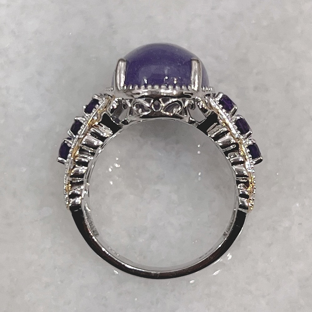 Burmese Purple Jade Amethyst 14K YG Sterling Silver Statement Ring - Picture 10 of 11